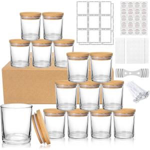 MADLYN RHUE 15 Pack Candle Jars, 6oz Empty Glass Jars for Candle Making, Bamboo Lids Included