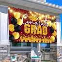 Class of 2025 Graduation Party Decorations, Congrats Grad Backdrop Banner Large Sign Wall Decorations Photography Background Party Supplies, Red and Gold