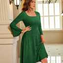 BeryLove Prom Dress for Teens Long Sleeve Sequin Dress Square Neck Midi Cocktail Party Formal Dress Glitter Bridesmaid Dresses S006 DarkGreen S (Green)
