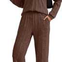 Dokotoo 2 Piece Lounge Sets for Women Ribbed Knit Button V Neck Long Sleeve Tops Matching Pants Pajamas Set 2025 Fall Outfits (Small, Brown)