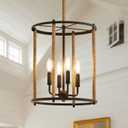 Luvkczc 4 Light Chandelier,Farmhouse Ceiling Light Black Lantern Light Fixtures with Ropes Cage Adjustable Height Rustic Hanging Light E12 Base for Kitchen Island, Dining Room, Living Room,Entryway