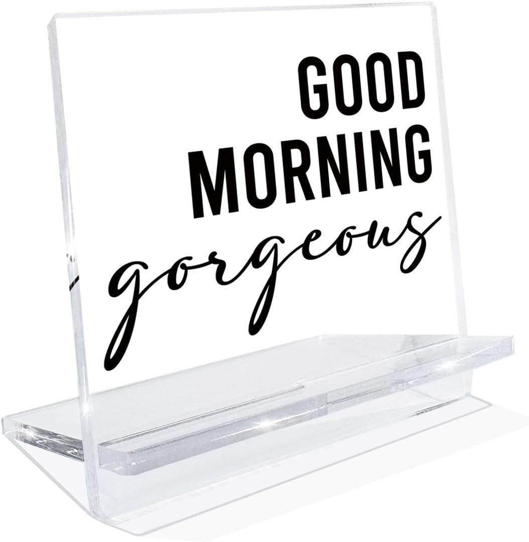 Funny Bathroom Sign Decor, Good Morning Gorgeous Signs, Acrylic Decoration for Bathroom Restroom Toilet, Home Desktop Decorations, Desk Decor Art, Housewarming Gift 4.3x3.9x2.5 inches