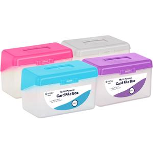 Emraw Index Card Holder 3 x 5 Index Card Case Holds up to 250 Cards Ideal for Filing Notes, Addresses & Recipes, Grey, Pink, Purple, Blue  (Pack of 4)
