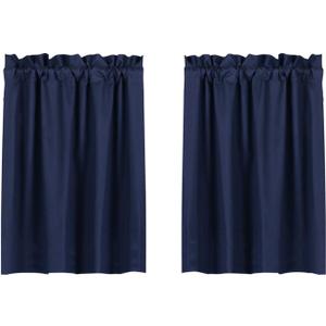 Valea Home Blackout Tiers Curtain for Small Window Rod Pocket Kitchen Curtains Room Darkening Short Curtains for Bedroom, Navy Blue, 30 inch x 36 inch, 2 Panels