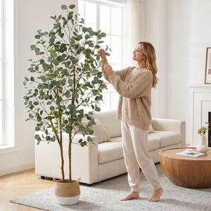 Artificial Eucalyptus Tree 7FT - Faux Indoor Floor Plant with Lifelike Leaves and Natural Wood Trunk Fake Plants with Pot Maximalist Decor Tree for Living Room Home Office