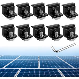 Anbte 10pcs Solar Panel Mounting Brackets 30-50mm Adjustable, Aluminum Solar Panel End Clamp Include 10*Screw M8 and 1*Wrench, Solar Mount Kit for Metal Roof, Tin Roof, Flat Roof, Sheet Roof, Black