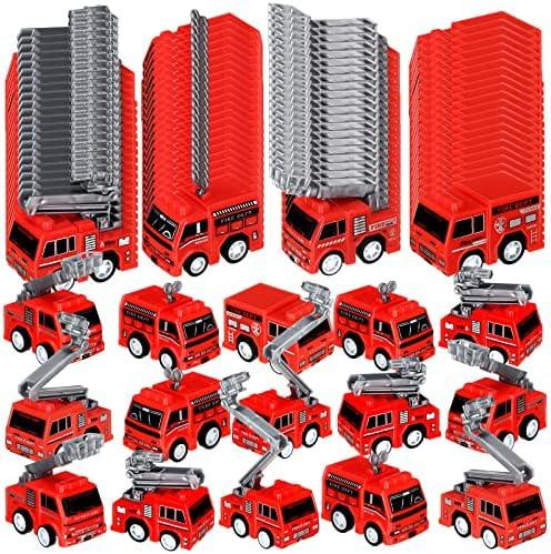 40 Pcs Mini Pullback Fire Truck Toy Small Pull Back Firetruck Plastic Fire Engine Toy Trucks Firefighter Birthday Party Supplies, Fireman Favors Goodie Bag Fillers, 4 Styles