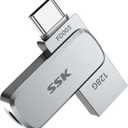 SSK 128GB Flash Drive USB C Thumb Drive up to 240 MB/s, Dual USB FlashDrive USB-C and A 3.2, Zinc Pendrive Memory Stick for iPhone 15/16Pro/Win/Android OTG with Water, Dust, and Drop Resistance