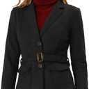Allegra K Women's Faux Suede Blazer Belted Lapel Outwear Single Breasted Work Jacket (Black, XL)