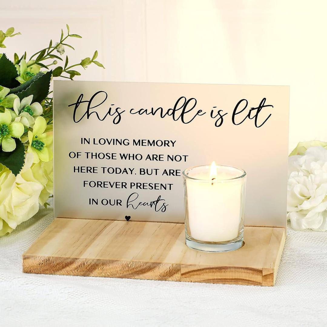 3 Pcs Sympathy Gifts Memorial Candle Acrylic and Wooden In Loving Memory Wedding Signs for Loss of Loved One Memorial Sign Bereavement Gifts (Wing)