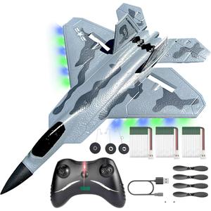 RC Jet Plane 2.4GHz Remote Control Airplane Gift for Kids and Adults - New Planes Model Led Light Aircraft Fighter Army Toy with Extra 3 Battery, Easy to Flying Toys for Boys and Girls