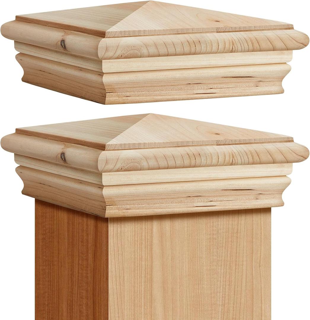 Geetery 2 Pcs 6 x 6 Inch (Actual 5.5'' x 5.5'') Wood Newel Post Cap Fence Post Cap for 5-5/8 Fence Topper Top Resistant Decking Caps for Outdoor Fences, Mailboxes and Decks (Cedar)