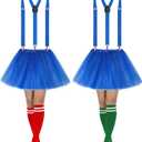 Sintege 2 Set Women Tutu Costume 5 Layered Tulle Skirt Tutu Y Back Suspender Knee High Sock for Halloween Party Cosplay