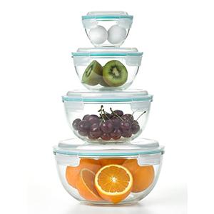 Glasslock Mixing Bowl with Latching Lids 8-Pieces Set – Airtight, Leakproof, BPA Free Lids, Nesting, Meal Prep, Baking, Salad, Food Storage & Serving Bowl, Microwave, Fridge & Freezer, Dishwasher Safe