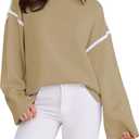 Women's Oversized Sweaters Loose Fit Fall Crewneck Color Block Knit Pullover Sweater Tops (L)