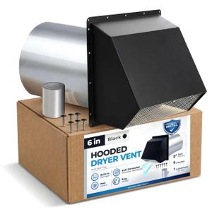 10" Black Dryer Vent Cover - 304 Stainless Steel Wall Cap, Screen and Damper