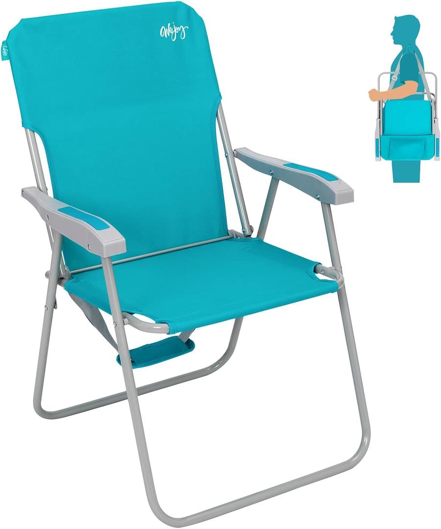 #WEJOY Folding Beach Chair for Adults, Lightweight Beach Chair with Shoulder Straps, High Back Beach Chairs with Hard Armrest, Supports 300lbs for Beach Lawn Concert (#C 1 Pack Cyan)