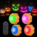 4 Pack Halloween LED Pumpkin Lights Battery Operated, Remote Control Always On/Colorful Candlelight Ambient Light Multi-Function Timing Bedside Light for Bedroom