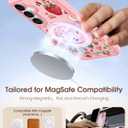Uppuppy for Samsung Galaxy S25 Case - Compatible with MagSafe for Women Girls Bulit-in 360 Rotatable Magnetic Ring Holder Kickstand Cute Aesthetic Pink Strawberry Design for Samsung S25