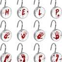 Halloween Help Me Scary Bloody Handprints Footprints Shower Curtain Hooks Set of 12 Rustproof Metal Shower Hooks for Curtains Rods Shower Curtain Rings for Bathroom Living Room Bedroom Decor (1.45x1.45x1.1 Inches)