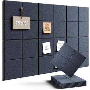Felt Bulletin Board Tiles -28"x18" Cork Board Alternative for Office Decor, Push Pin Board Wall Organizer 6-Pack-Navy Blue