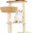 Modern Cat Tree Tower,Rattan Cat Tree Condo,Sisal-Covered Scratching Posts for Indoor Cats, Multi-Level Cat Condo with Space Capsule Nest, Tall Cat Tree for Multiple Large Cats (26124)