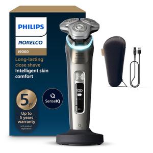 Philips Norelco Shaver i9000 Prestige - Wet & Dry Electric Shaver, Gold Oyster, Sense IQ Technology, Triple Lift & Cut System, 360 Rotating Dual SteelPrecision Blades, Quick Clean Pod, Model XP9203/81 (i9000 + Charging Stand, Gray)
