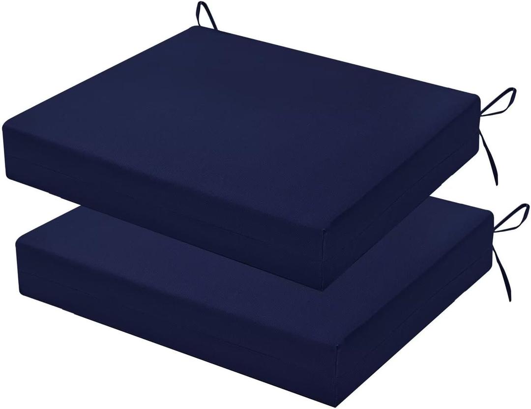 Outdoor Chair Cushions Set of 2, 18.5 x 16 Inch Patio Chair Cushions for Outdoor Furniture, Water Resistant, Non-Slip Ties (Navy Blue), 18.5x16x3|2 Pack