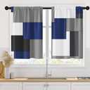 Dark Blue Kitchen Curtains 36 Inch Length Black Grey White Geometric Simple Style Window Short Tier Curtains Over Sink Set of 2, Modern Abstract Art Small Kitchen Decor 34x36 Inch