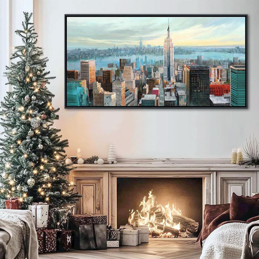 Abstract Wall Art for Living Room - Modern New York City Wall Art Large Canvas Pictures Bedroom, Wall Decor for Bedroom Framed Painting Elegant Cityscape Artwork 2448IN