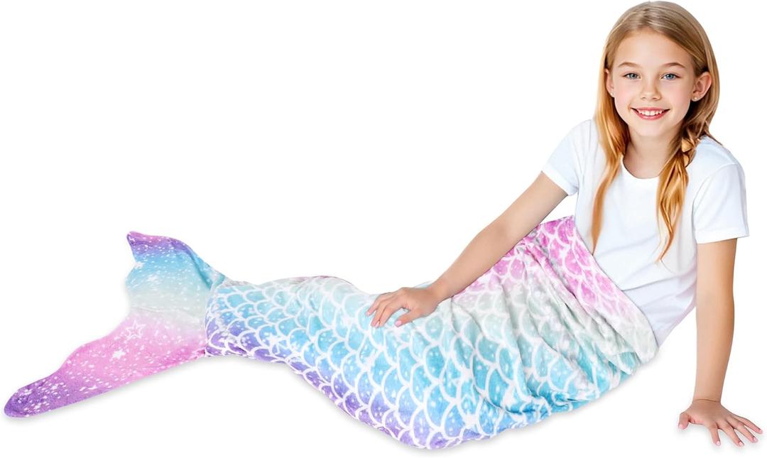 Rediar Mermaid Tail Blanket for Girls Soft Flannel Sleeping Snuggle Kids Wearable Blanket Birthday Gift (55" X 20")