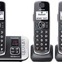 Panasonic Link2Cell Bluetooth DECT 6.0 Expandable Cordless Phone System with Answering Machine and Call Blocking - 3 Handsets - KX-TGE663B (Black)