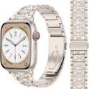 MARGE PLUS Compatible with Bling Apple Watch Band Women 46mm 45mm 44mm 42mm Series 10 9 8 7 6 5 4 3 2 1 SE, Upgraded Sparkle Replacement Bracelet iWatch Band, Diamond Rhinestone Stainless Steel Metal Strap (Starlight)