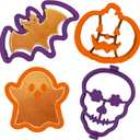 Kamehame Halloween Silicone Pancake Molds for Skull, Ghost, Bat and Pumpkin Shape Pancakes, 4 Pack Nonstick Pancake Shaper for kids, Fun Halloween Cake Ring Mold for Griddle Cooking
