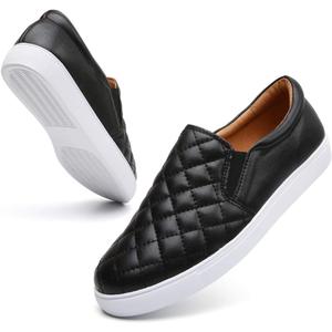 VOCNTVY Womens Loafers Comfort Casual Quilted Leather Slip On Sneakers (9.5)