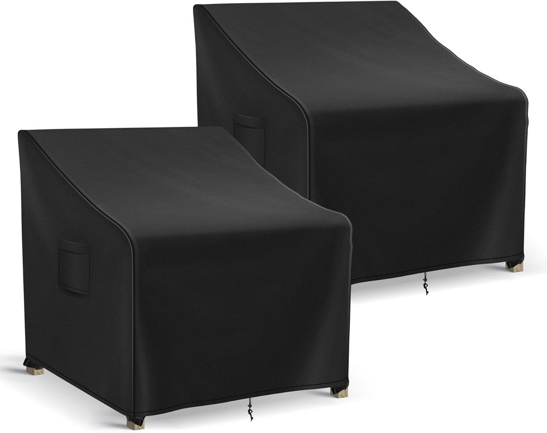 Richwon Patio Furniture Covers Waterproof for Chairs, Lawn Outdoor Chair Covers 2 Pack, Patio Chair Covers for Outdoor Furniture Fits up to 26W x 25D x 34H inches, Black