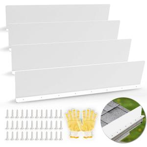 Gutter Valley Splash Guards, 15.7 x 3.5 Inch 4 Pack Gutter Guard, Aluminum Rain Gutter Guard Downspout Rain Diverter for Roof Shingle, Rain Drip Guard for Straight House (White)