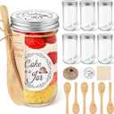 Blushtier 6 Pack 12 oz Mason Cake in a Jar with Lids Including 6 Glass Wide Mouth Canning Jars, 6 Wooden Spoons, 12 Stickers, 6 Tags and Rope for Christmas Baby Shower Wedding Favors