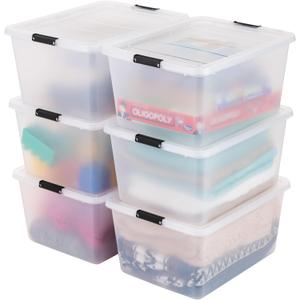 IRIS USA 6-Pack High-Capacity Clip Box with Latching Lids, 32 Quart Craft Storage Bins, Art & Writing Supply Containers for Home, Office & Classroom Organization