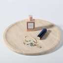 Travertine Tray, 11.8"x0.8" Round Serving Tray for Kitchen and Coffee Table, Bathroom Trays for Counter, Decorative Vanity Trays, Catchall Fruit and Snack, Light Beige Ottoman Tray
