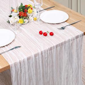 1 Pack Cheesecloth Table Runner 10Ft Christmas Gauze Boho Table Runners for Wedding Decor Bridal Shower Decorations Baby Shower Party(35" x 120")