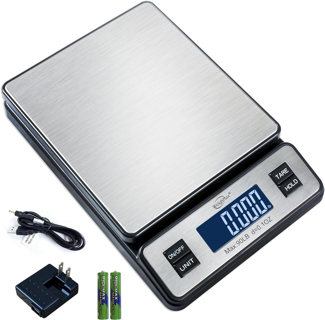 Weighmax W-2809 90 LB X 0.1 OZ Durable Stainless Steel Digital Postal Scale, Shipping Scale With AC adapter, 1 Pack