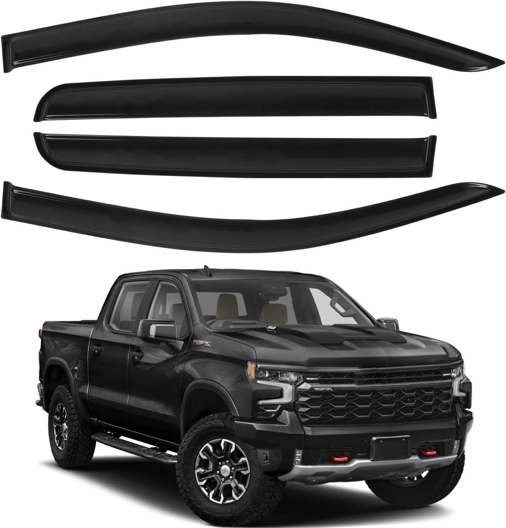 Tape-On Rain Guards Fit for 2023 2024 2025 2026 Chevy Colorado/GMC Canyon, Outside Mount Window Visor, Smoke Tinted Sun Vent Shade Wind Deflector, 4pcs