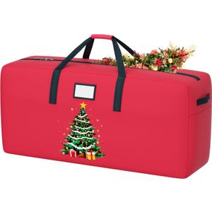 Large Christmas Tree Bag Heavy Duty Christmas Tree Storage Bag 9ft Tree 600D Oxford Material Christmas Tree Ornament Storage Bag Huge Xmas Tree Storage Container for Artificial Tree (Red)