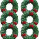 6 Pack Mini Christmas Wreaths for Windows Kitchen Cabinets, 12 Inch Small Christmas Wreath with Red Bows Artificial Christmas Tinsel Wreaths Mini Wreath Xmas Decorations for Home Door Wall Chair Stair