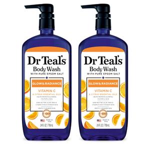 Dr Teal's Body Wash with Pure Epsom Salt, Glow & Radiance with Vitamin C & Citrus Essential Oils, 24oz (Pack of 2)