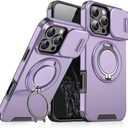 Magnetic Series Designed for iPhone 15 Pro Max Case, Rugged 360 Rotatable Ring with Invisible Holder Stand, Compatible with magsafe, Slide Camera Cover& Military Grade Protection, Purple