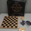 Regal Games - Reversible Wooden Board for Chess, Checkers & Tic-Tac-Toe - 24 Interlocking Wooden Checkers and 32 Standard Chess Pieces - for Age 8 to Adult for Family Fun