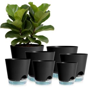 GARDIFE 2026 Upgraded Self Watering Plant Pots with Drainage Hole, 8/7/6.5/6/5.5/5/4 Inch Flower Planting Containers for House Plants, African Violet, Flowers, Cactus (Black, 8+7+6.5+6+5.5+5+4 inch)