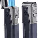 2 Pack Torch Lighter Quadruple Jet Flame Windproof Refillable Butane Lighter with Hidden Punch, Butane Not Included (Black)